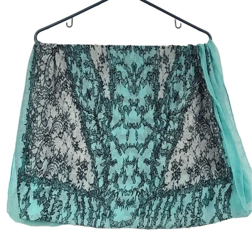 Mint Green Gray Paisley Infinity Scarf Lightweight Sheer Boho Loop Coastal Chic